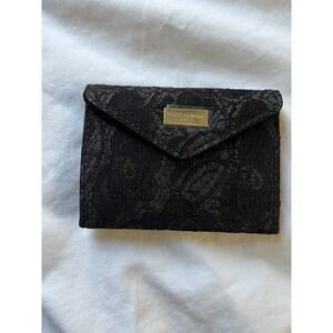 Dolce & Gabbana Makeup Black Lace Envelope Clutch Pouch with Mirror Gold Logo